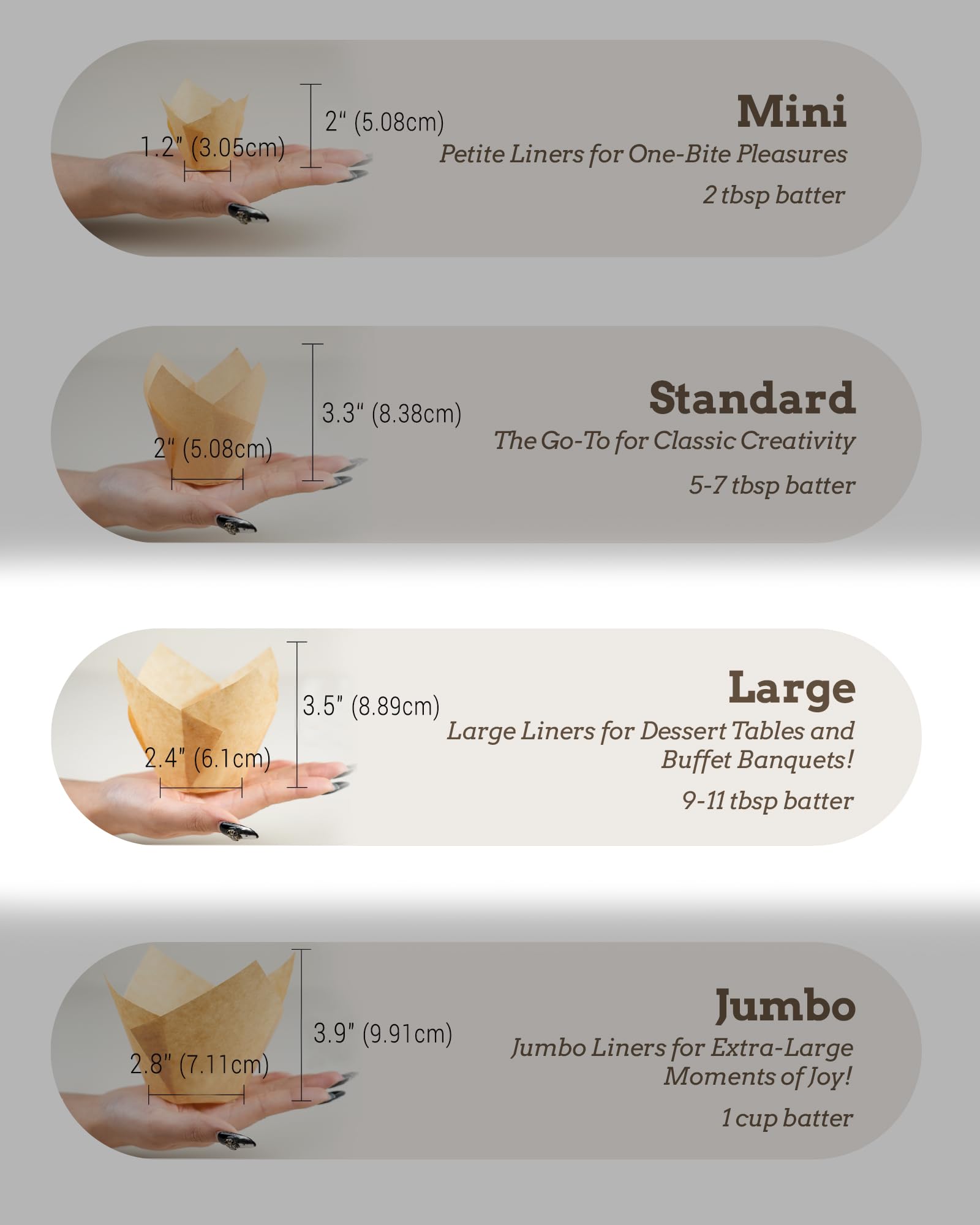 Forro Bake Choice Tulip natural, alta resistencia, apto para hornear hasta 220°C.