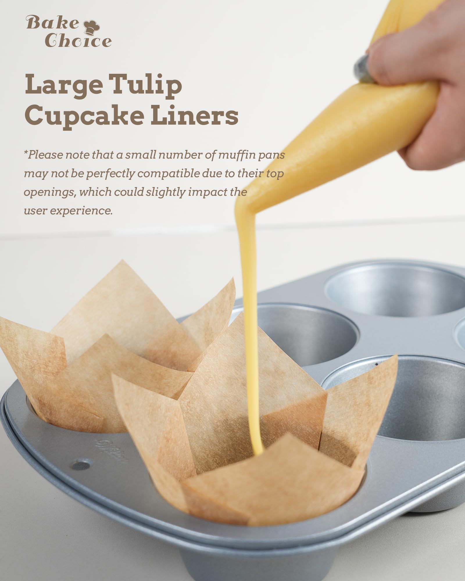Forro Bake Choice Tulip natural, papel resistente y seguro según FDA y FSC.