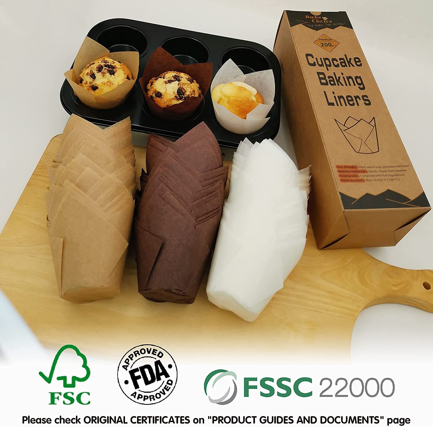 Forro Bake Choice Tulip natural, uso versátil para magdalenas, tartas y galletas.