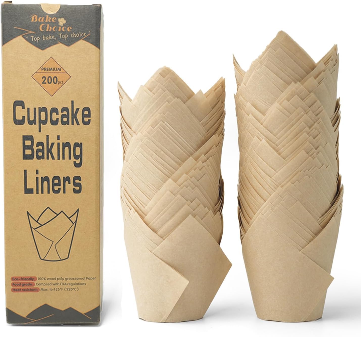 Bake Choice Nordic tulip natural: papel para cupcakes de 200 unidades, presentación elegante