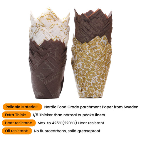Bake Choice Nordic Tulip papeles con diseño hojas marrones para repostería natural