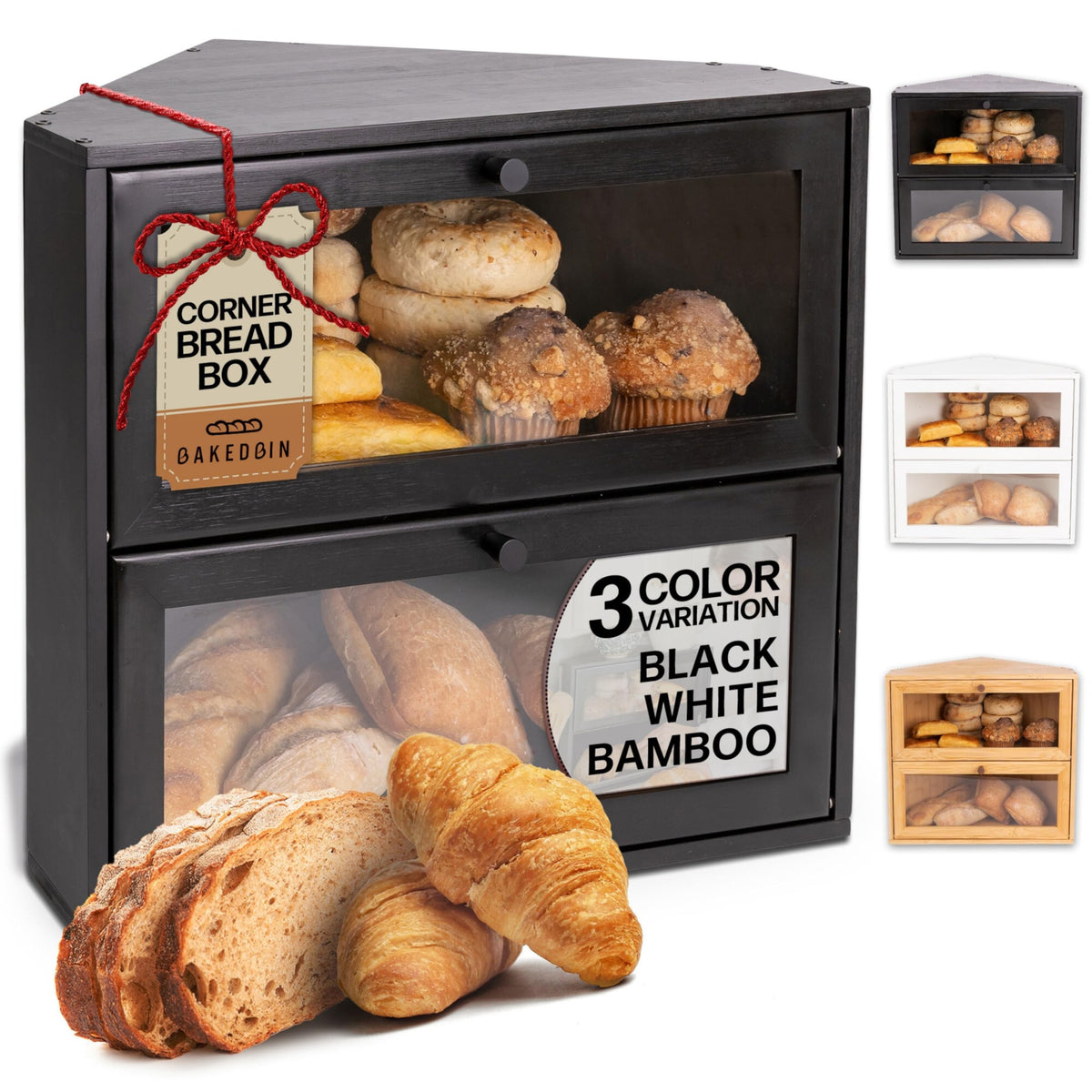 BakedBin bandeja-pan-esquina-grande: almacenamiento amplio para pan casero en la encimera.