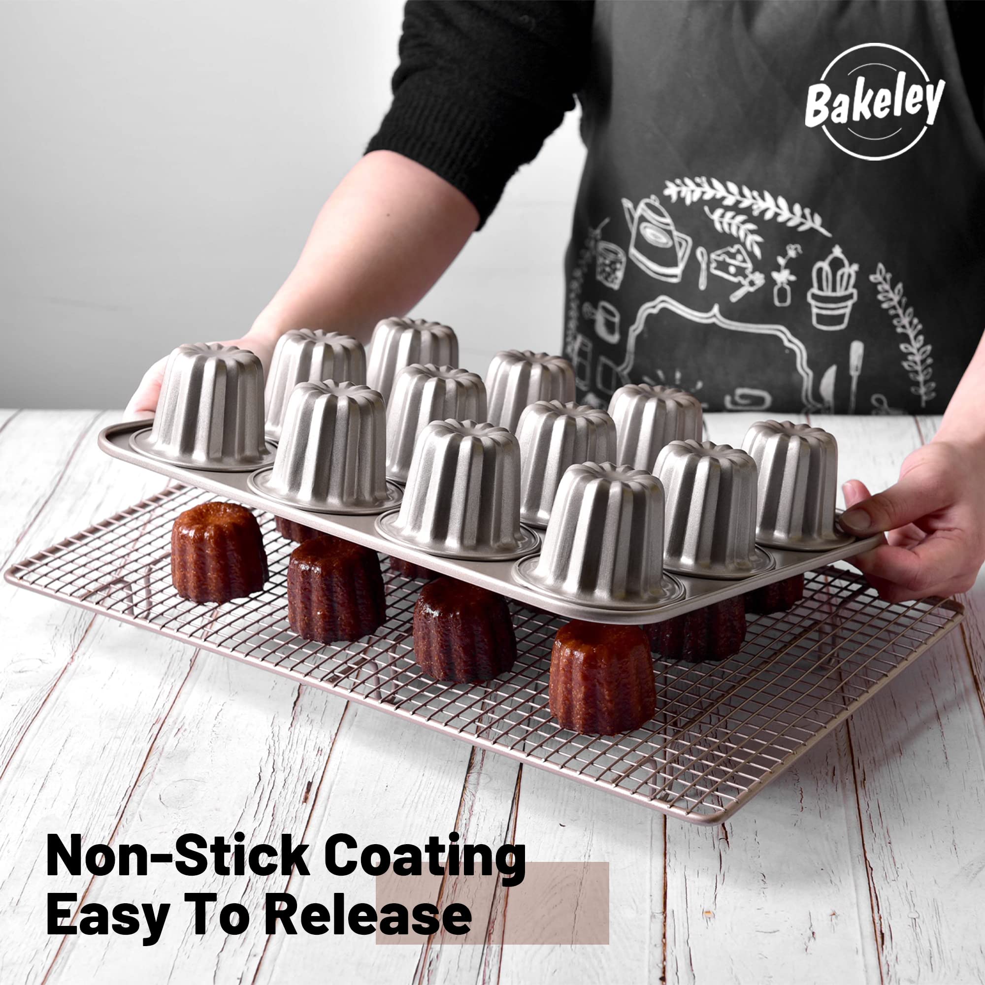 Bakeley canelé molde con silicona apta para alimentos facilita limpieza y desmolde.