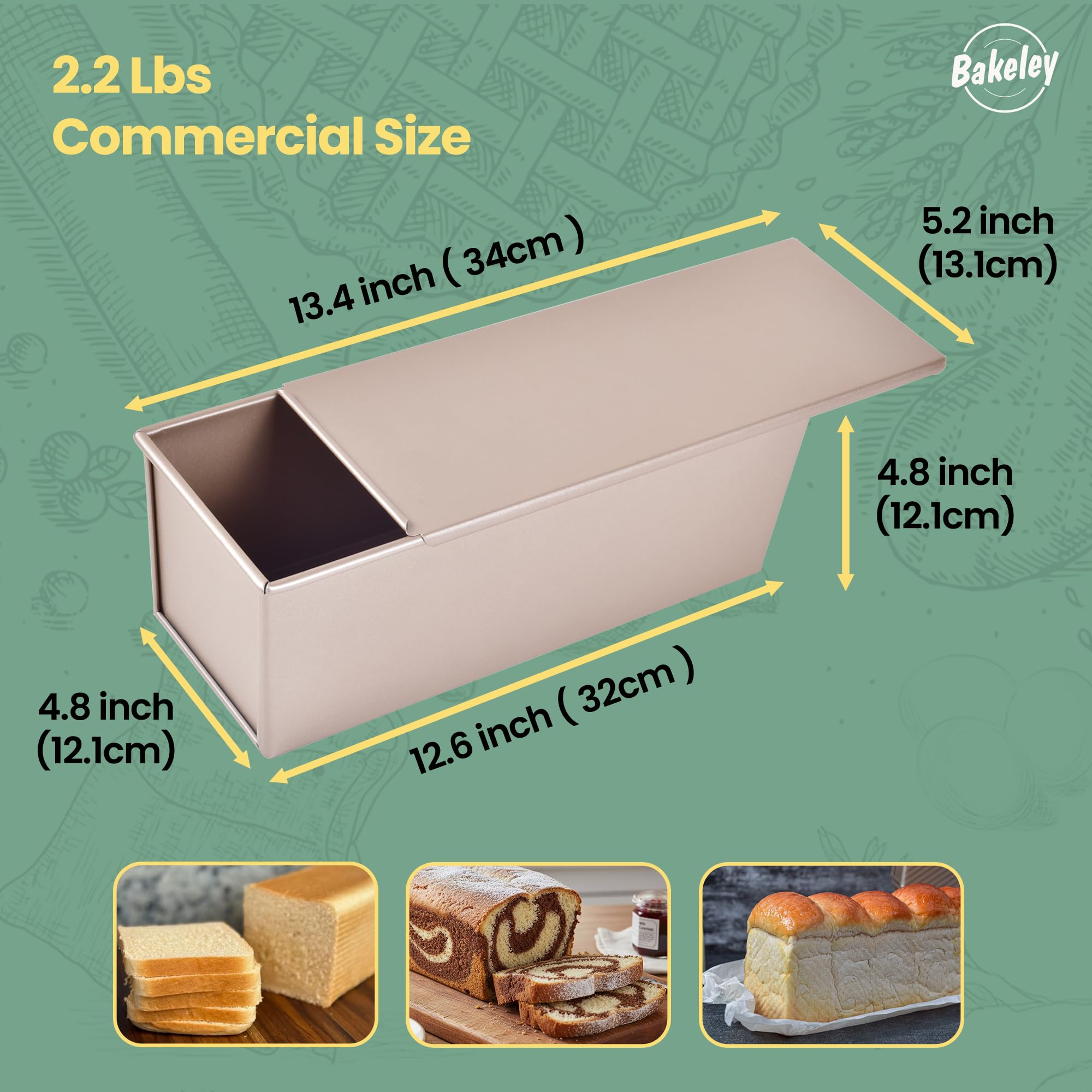 Bakeley Pullman Pan con tapa incluida facilita horneados homogéneos.