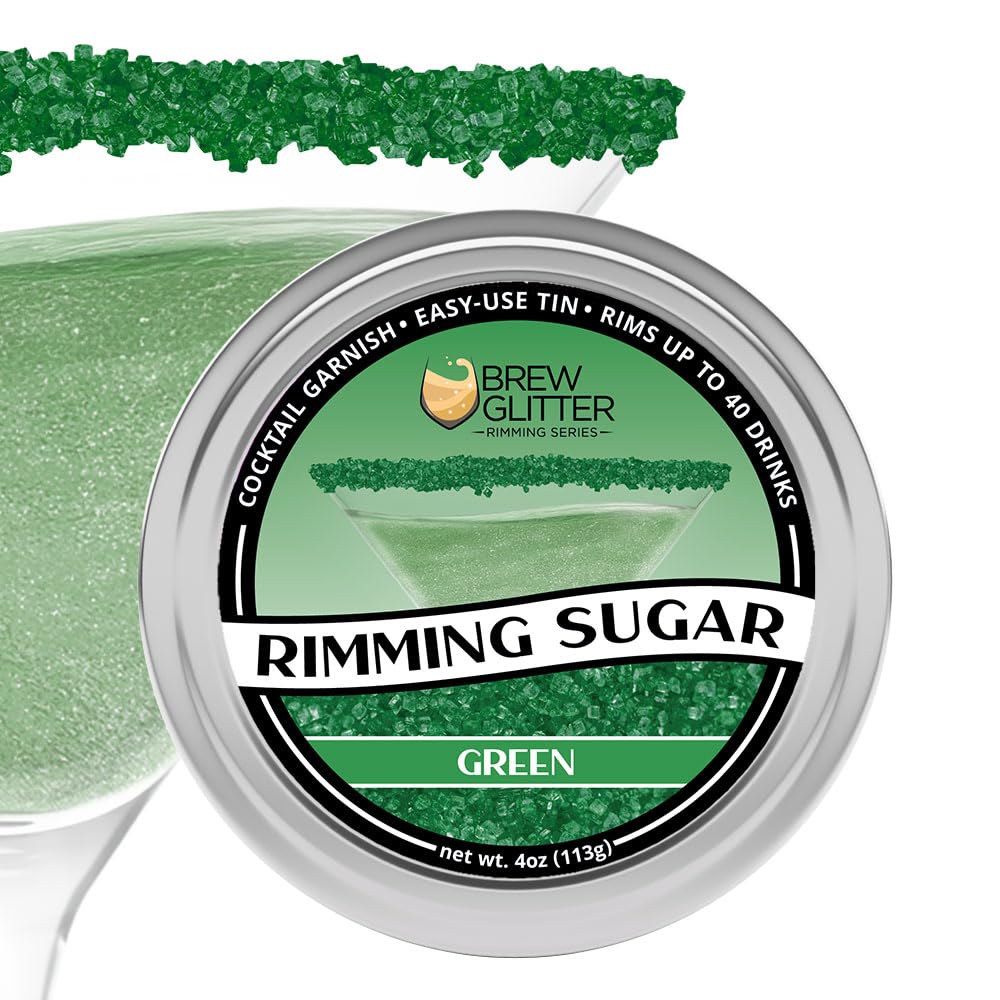 Bakell Brew Glitter: azúcar de borde verde, lata para bar, fácil de aplicar.