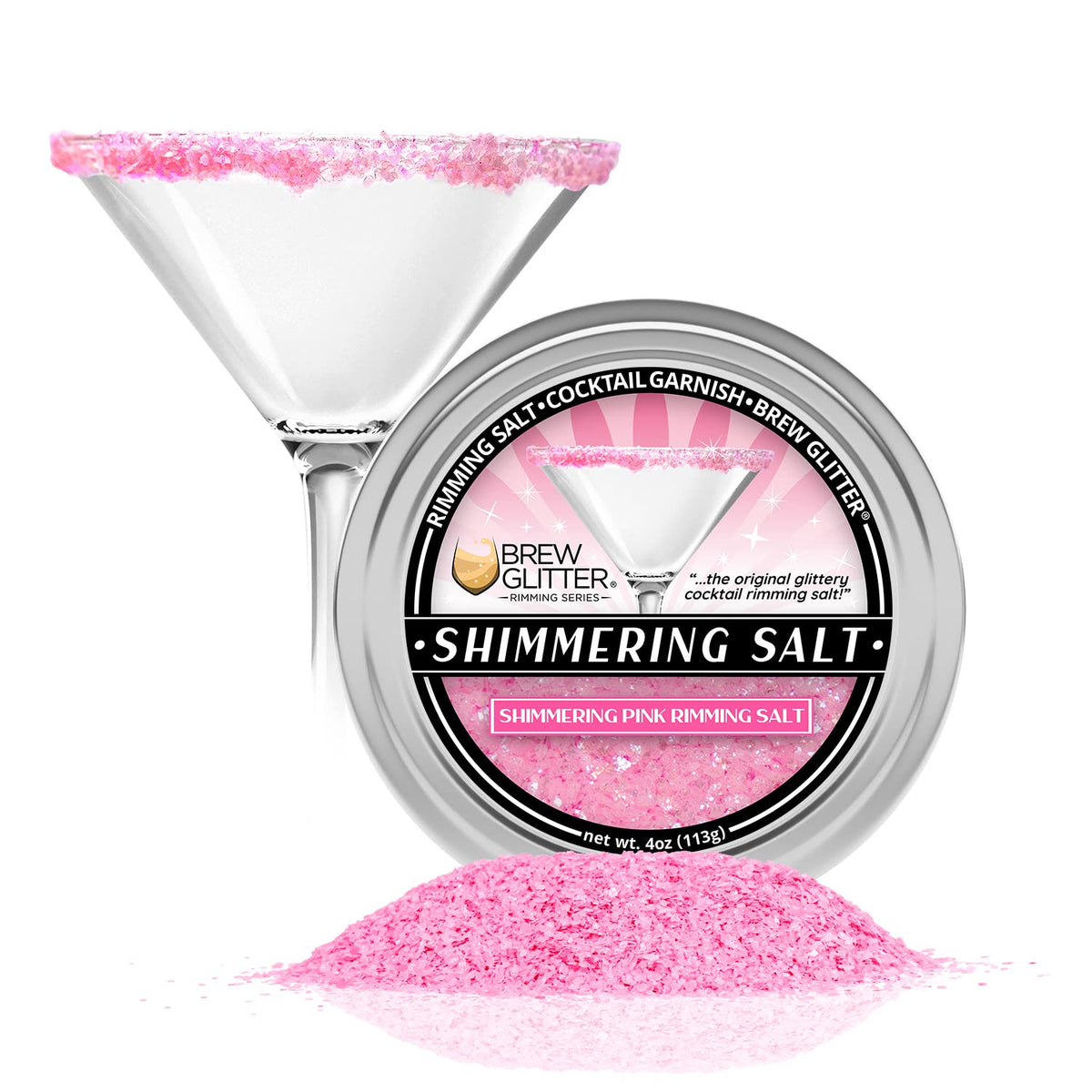 Bakell Brew Glitter realza el borde rosado brillantemente para cócteles.
