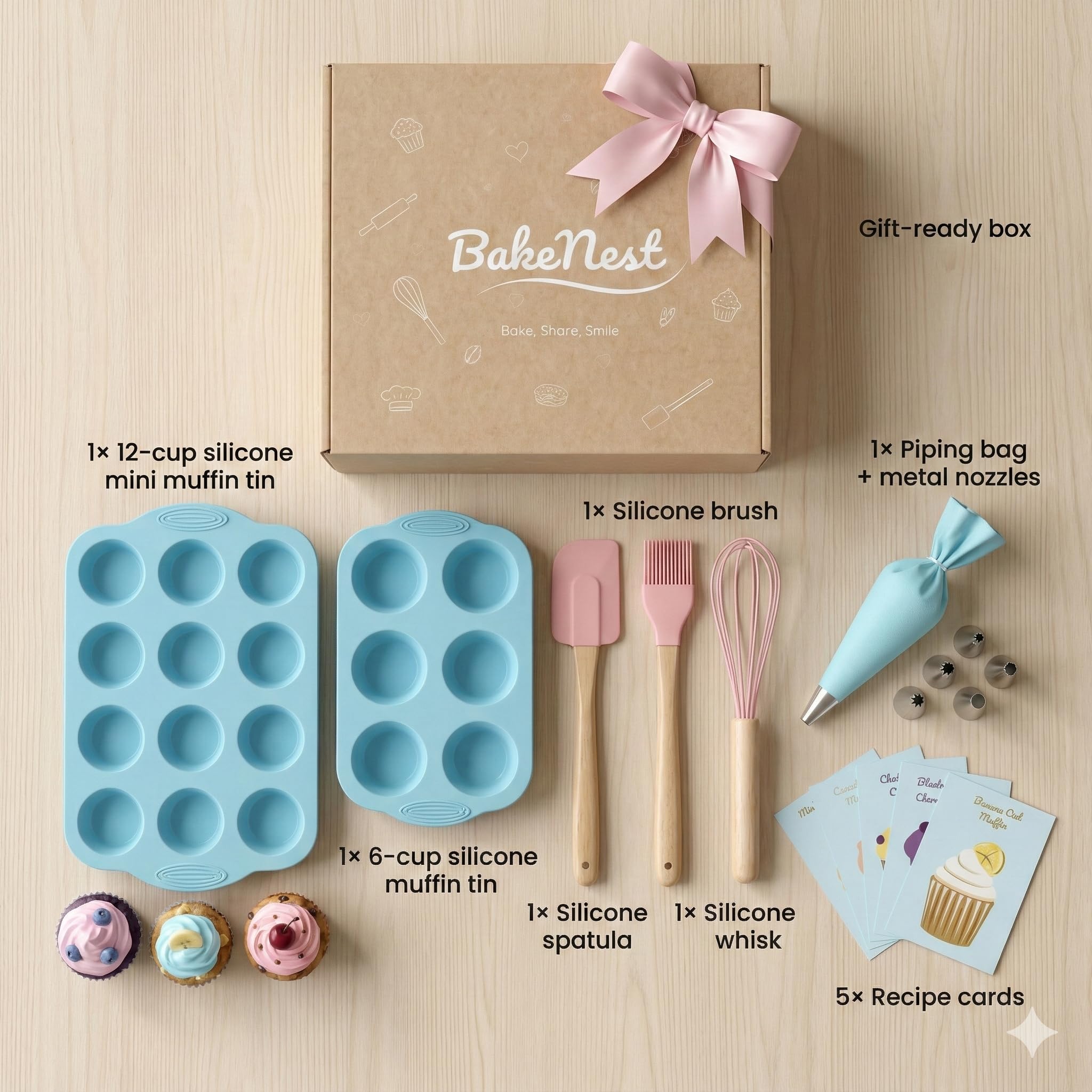 BakeNest molde muffin/cupcake 6 tazas en azul verdoso, para porciones uniformes y cupcakes grandes.