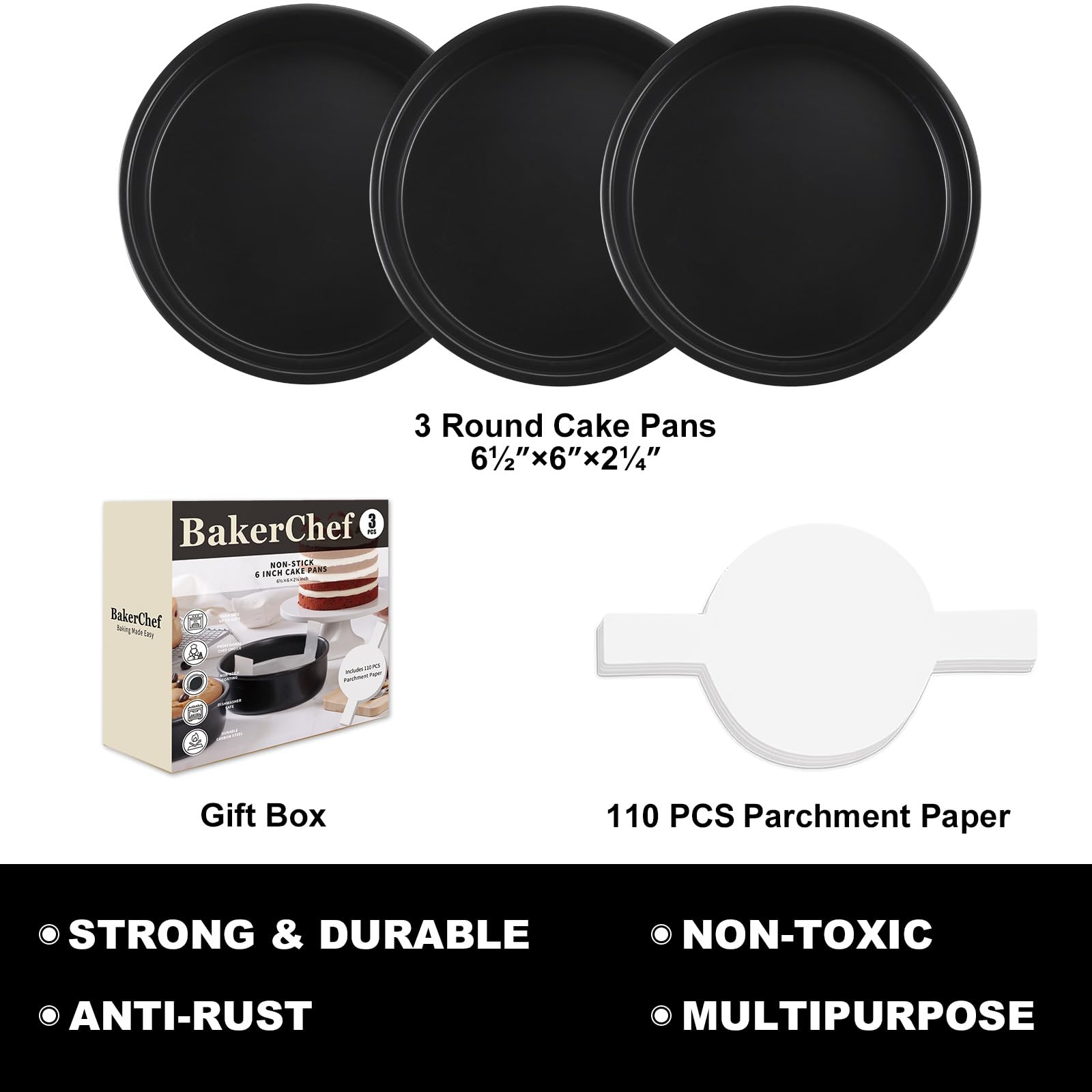 BakerChef molde torta redondo antiadherente 6 pulgadas facilita desmoldar