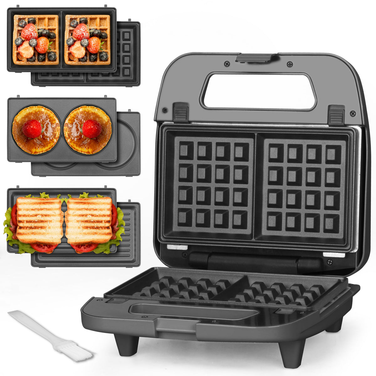 Baker's Friend 3 en 1 mini gofrera con placas desmontables ideal para desayunos.