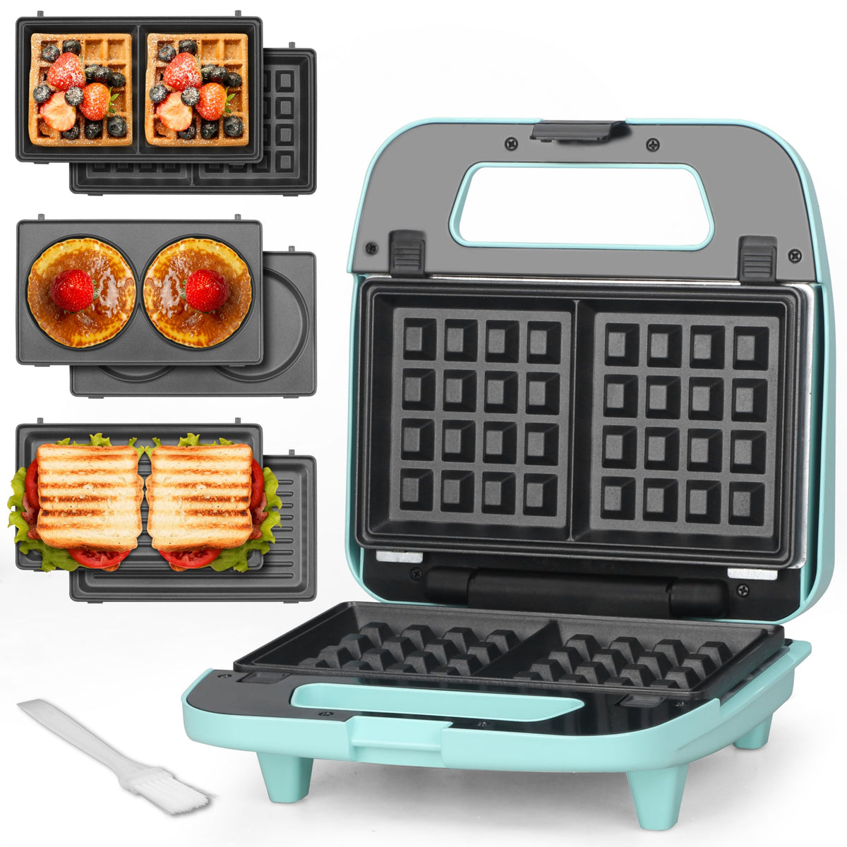 Baker's Friend 3 en 1 mini gofrera con placas removibles para cambios rápidos
