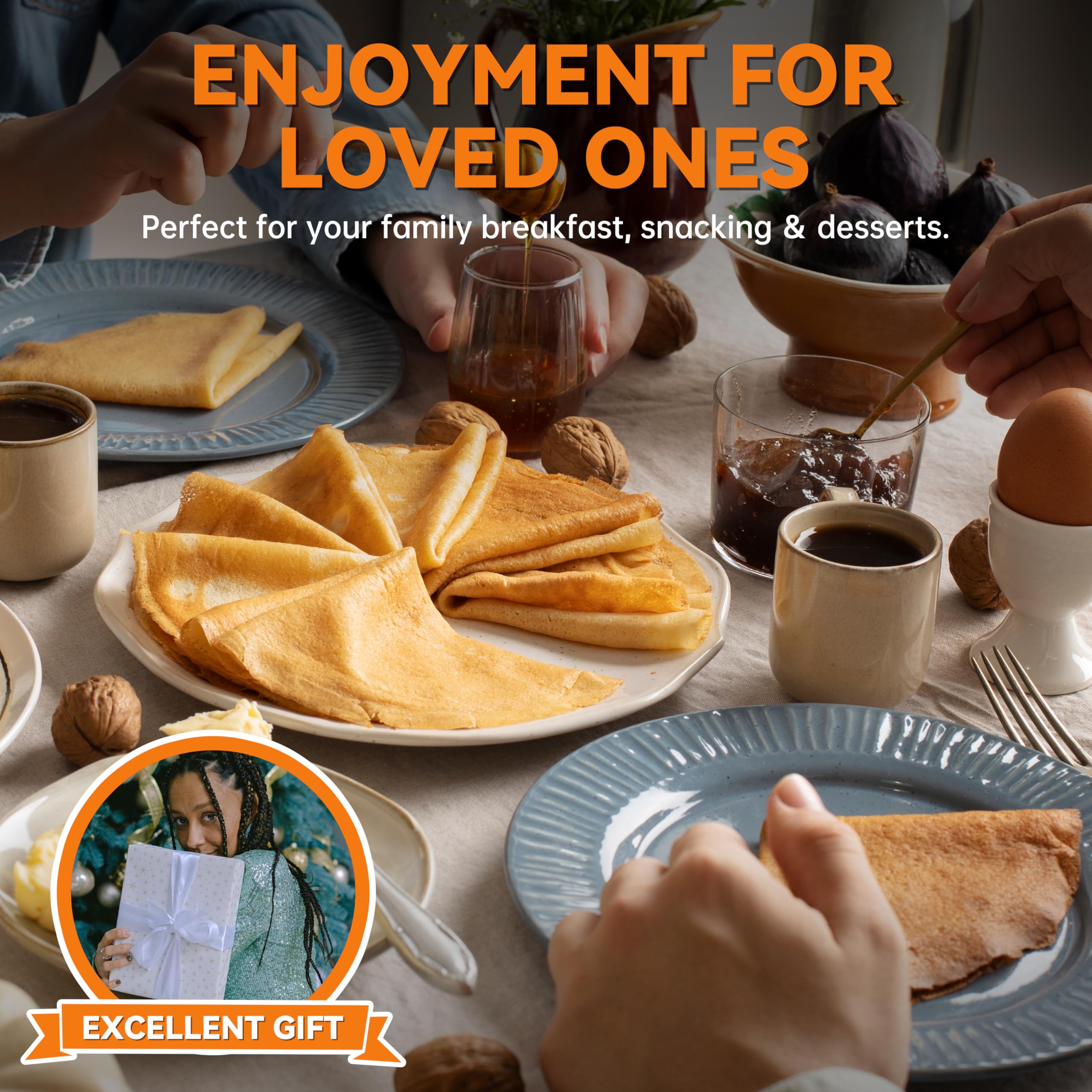 Crepe Maker Baker's Friend diseño compacto para almacenamiento sencillo.