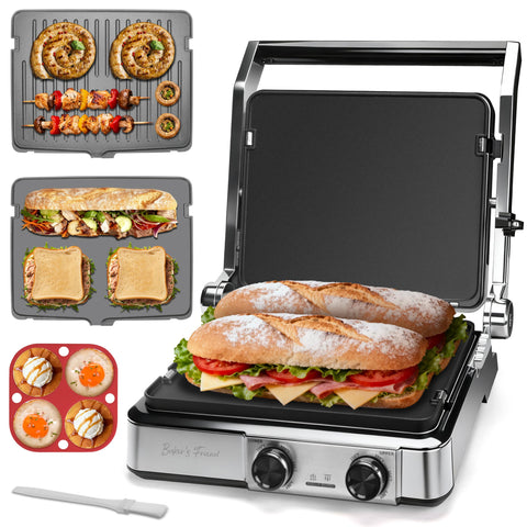 Baker's Friend Prensa para panini abierta 180 grados ofrece versatilidad en la cocina