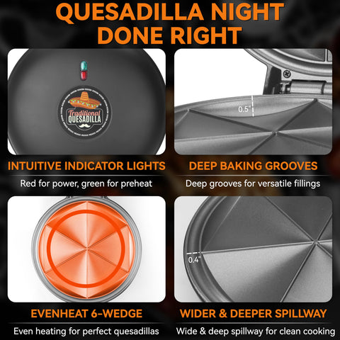 Baker's Friend prensa de quesadillas con carcasa grafito negro diseño elegante.