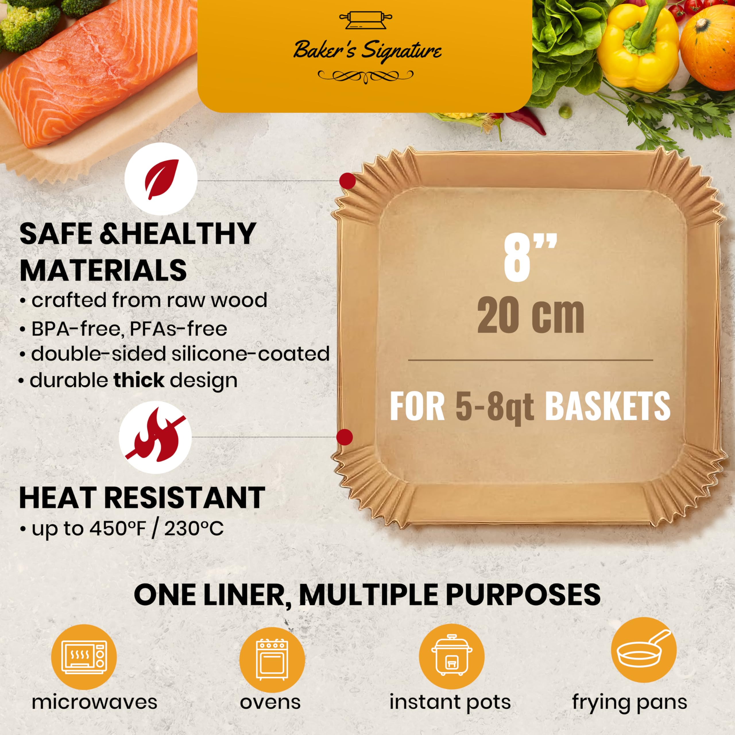 Baker's Signature papel antiaceite para freidora, cocción limpia.