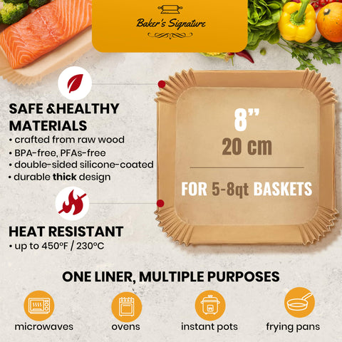 Baker's Signature papel antiaceite para freidora, cocción limpia.
