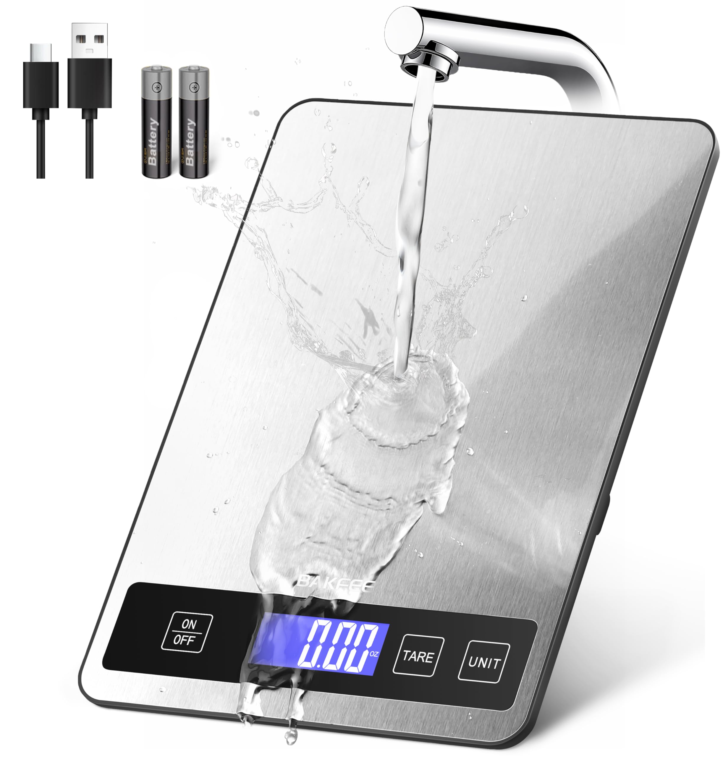 BakFee Balanza de cocina con acero inoxidable para medir hasta 15 kg con precisión.