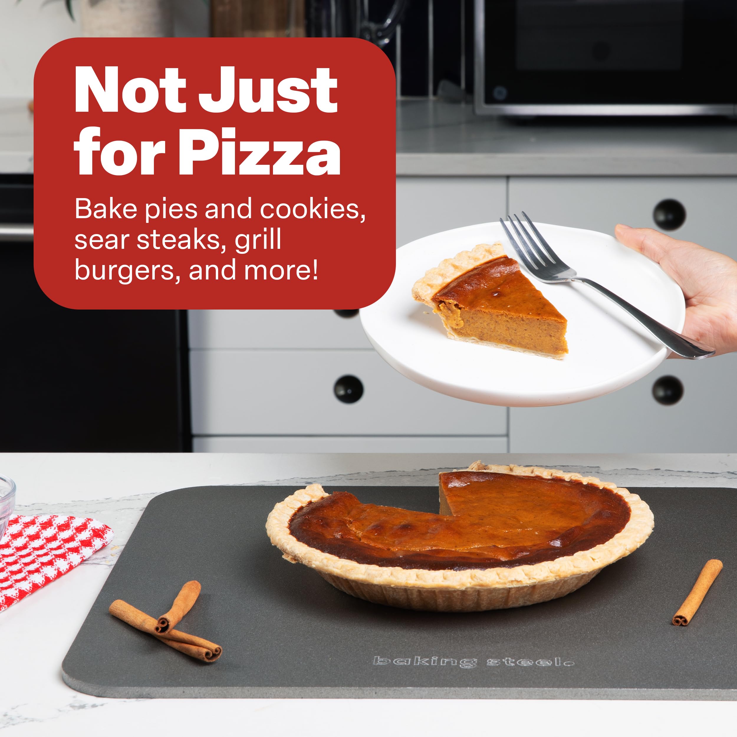 Baking Steel: superficie pre-sazonada antiadherente para hornear fácil.