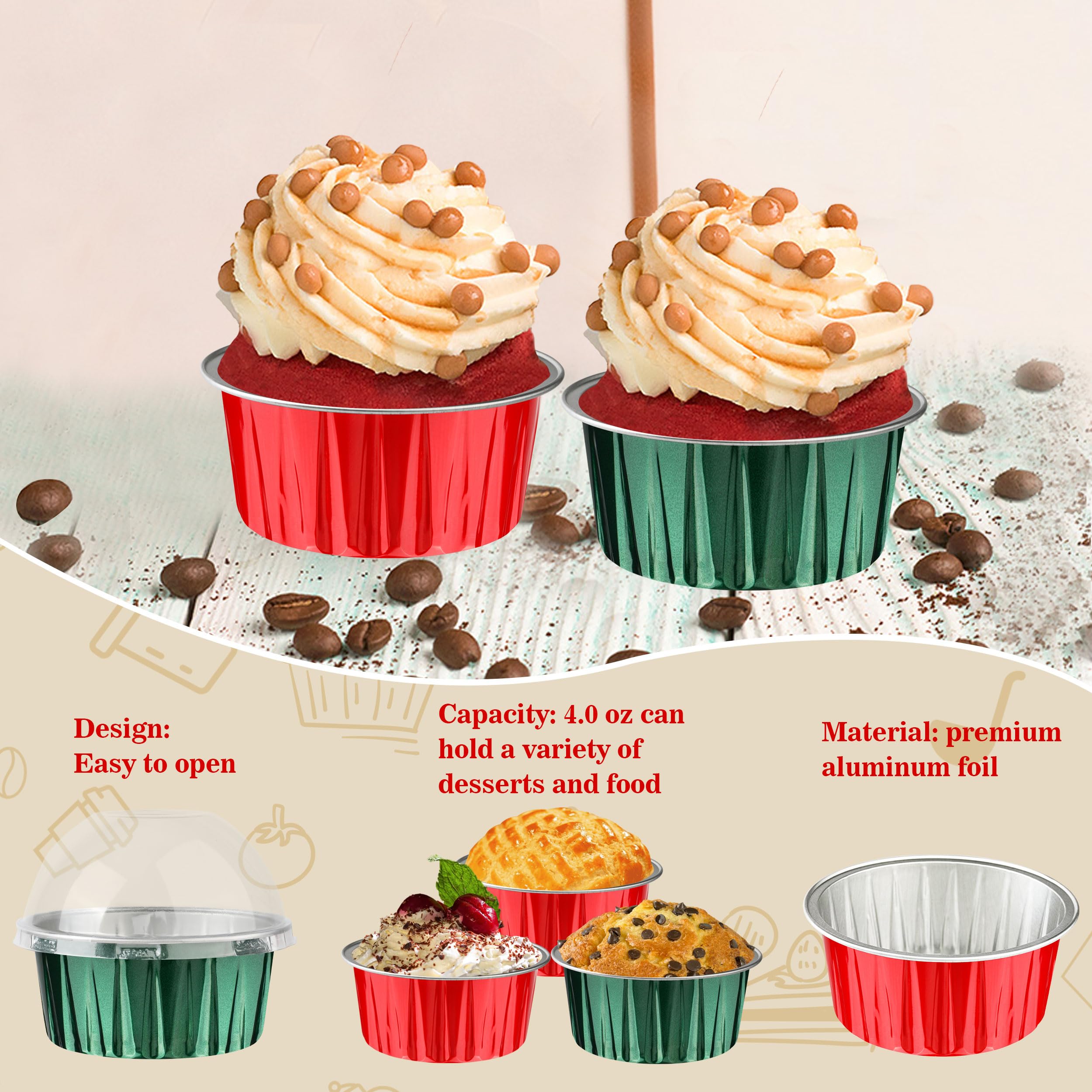 Vasitos de aluminio desechables BakingPak con tapas, útiles para porciones rápidas.