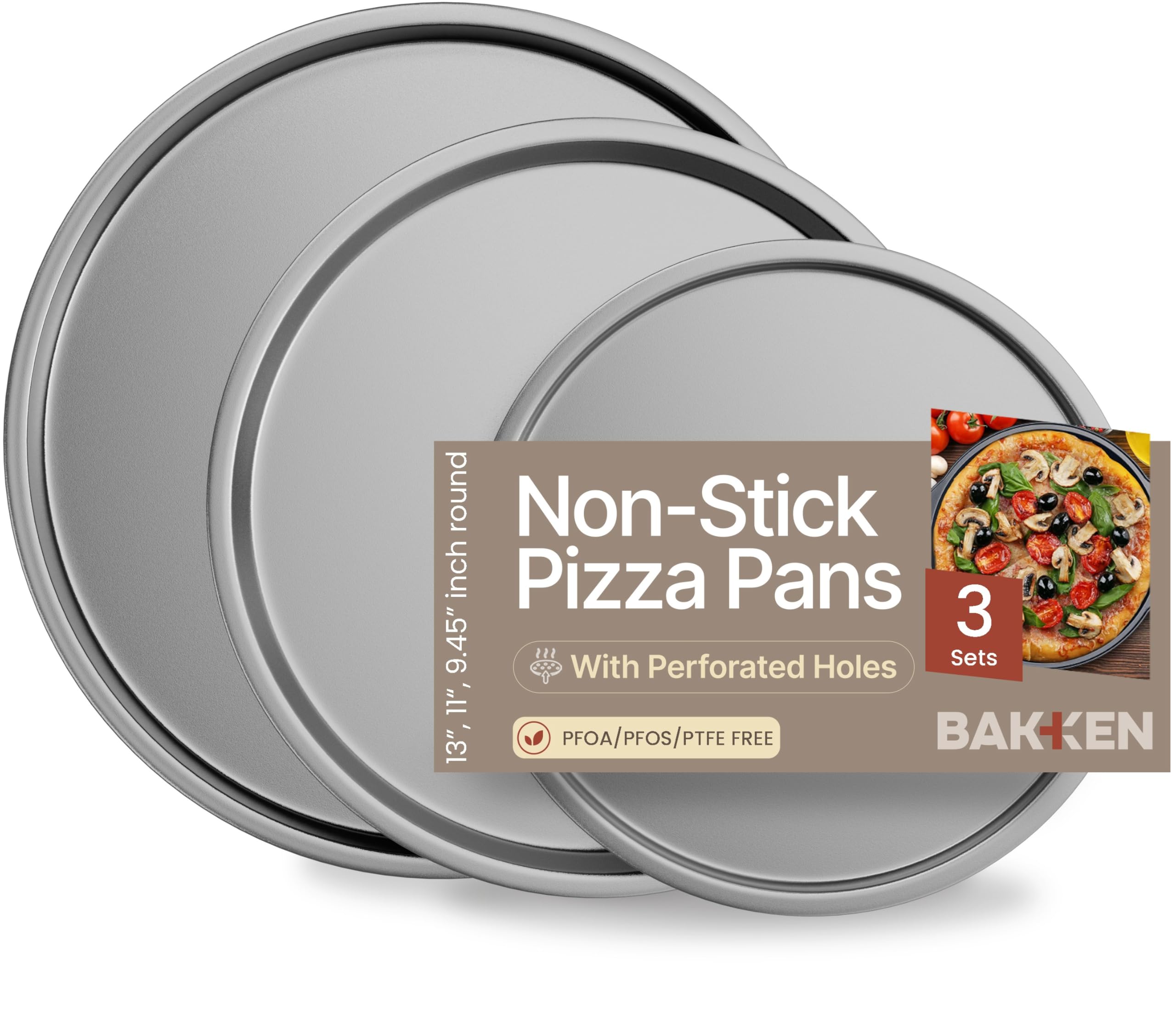 Bakken Swiss set de bandejas para pizza, tres piezas, antiadherentes y cerámicas