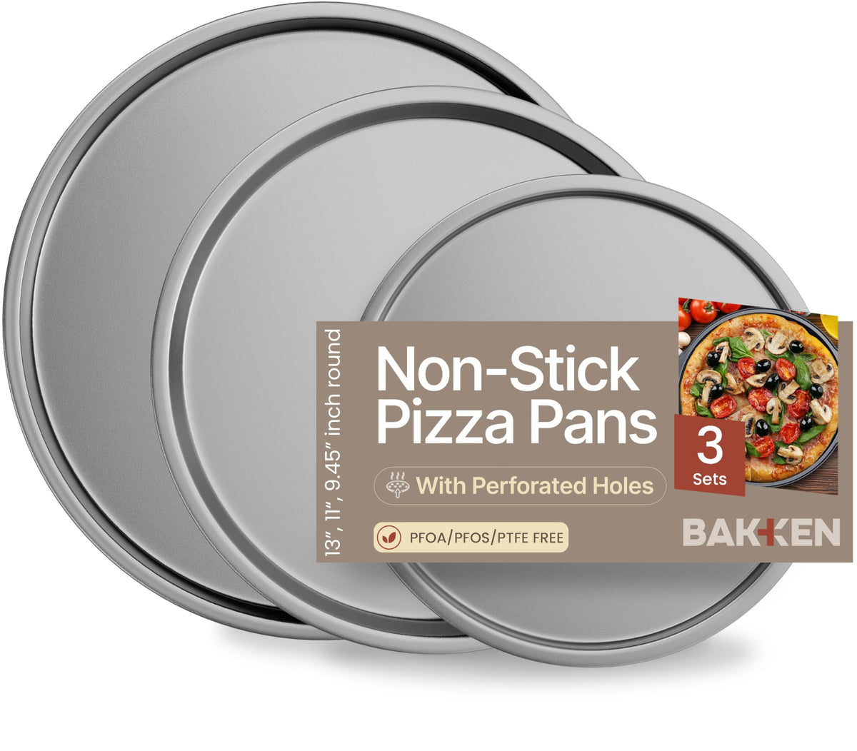 Bakken Swiss set de bandejas para pizza, tres piezas, antiadherentes y cerámicas