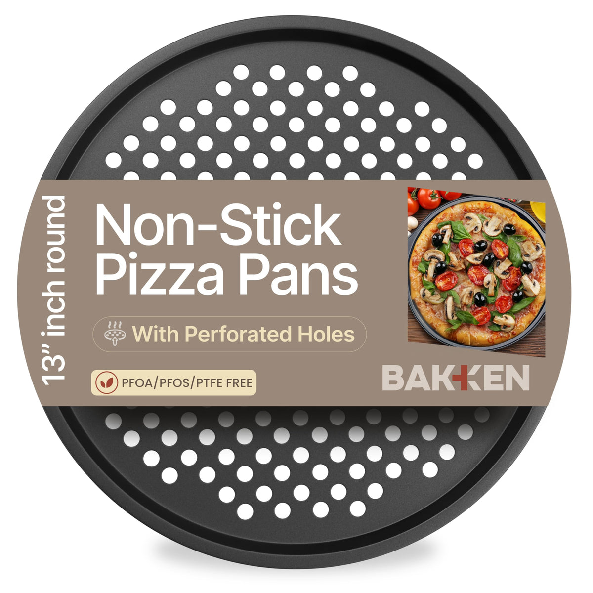 BakkenMaster, bandeja de pizza perforada de 13 pulgadas para una cocción uniforme.