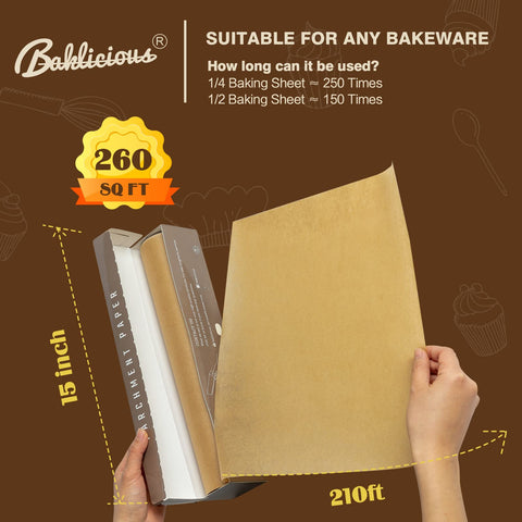 BAKLICIOUS papel grado alimentario seguro para hornear sin transferir sabores.