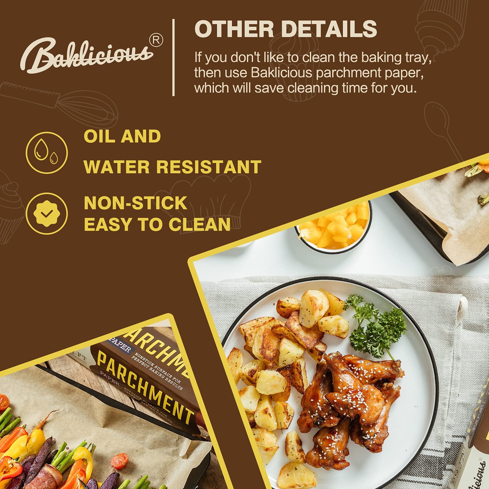 BAKLICIOUS papel uso multiproposito para horno microondas y refrigerador.