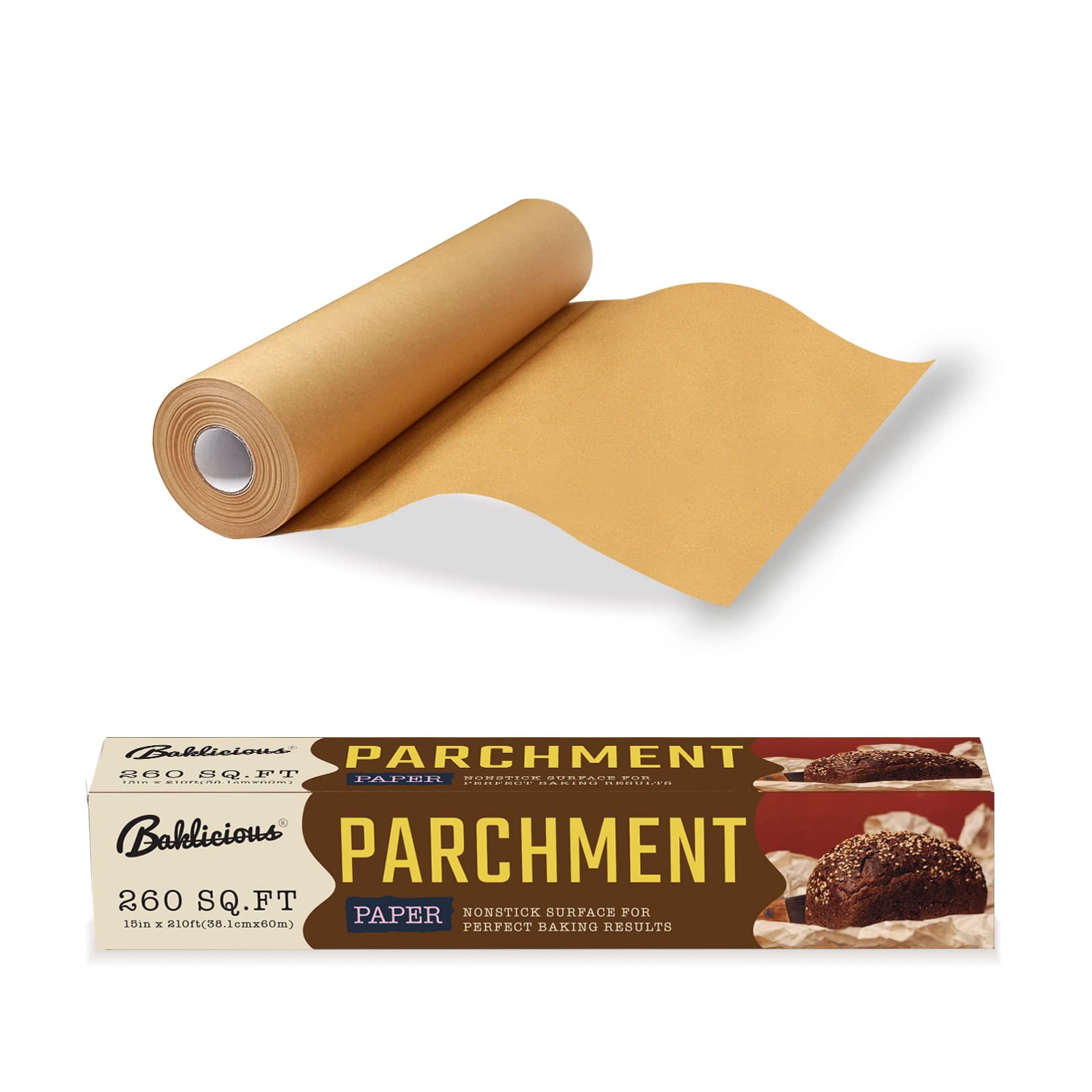 BAKLICIOUS pergamino para hornear 15 pulgadas antiadherente facilita desmoldado limpio.