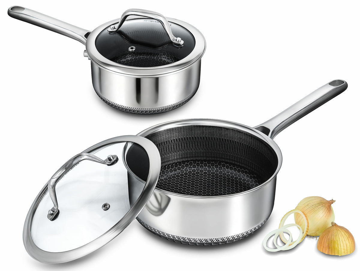 Bakoniion juego cazo híbrido antiadherente 1,5qt con tapa, facilita salsas lisas