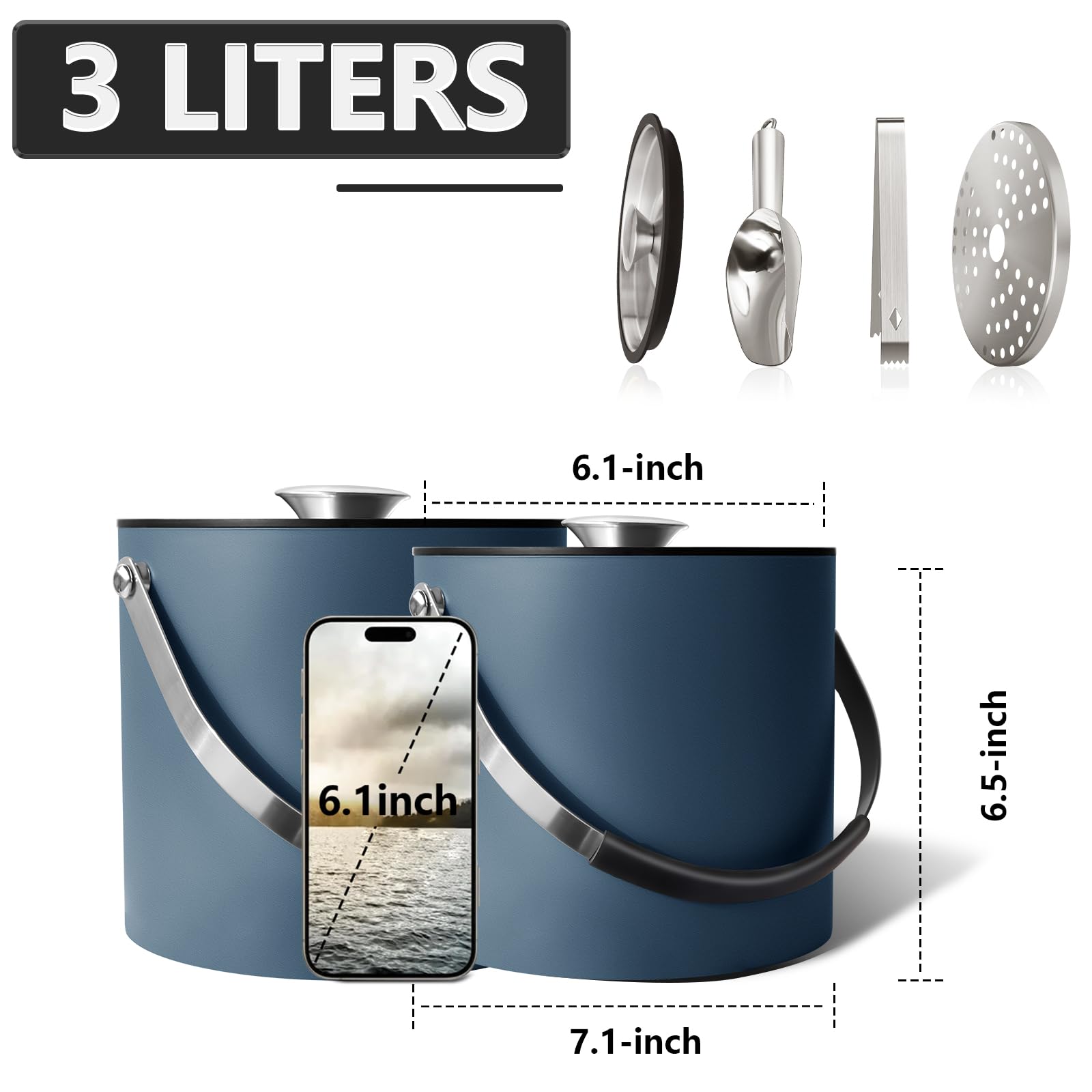 Bakpoco cubeta de hielo 3L con tapa de silicona, bloquea calor exterior.