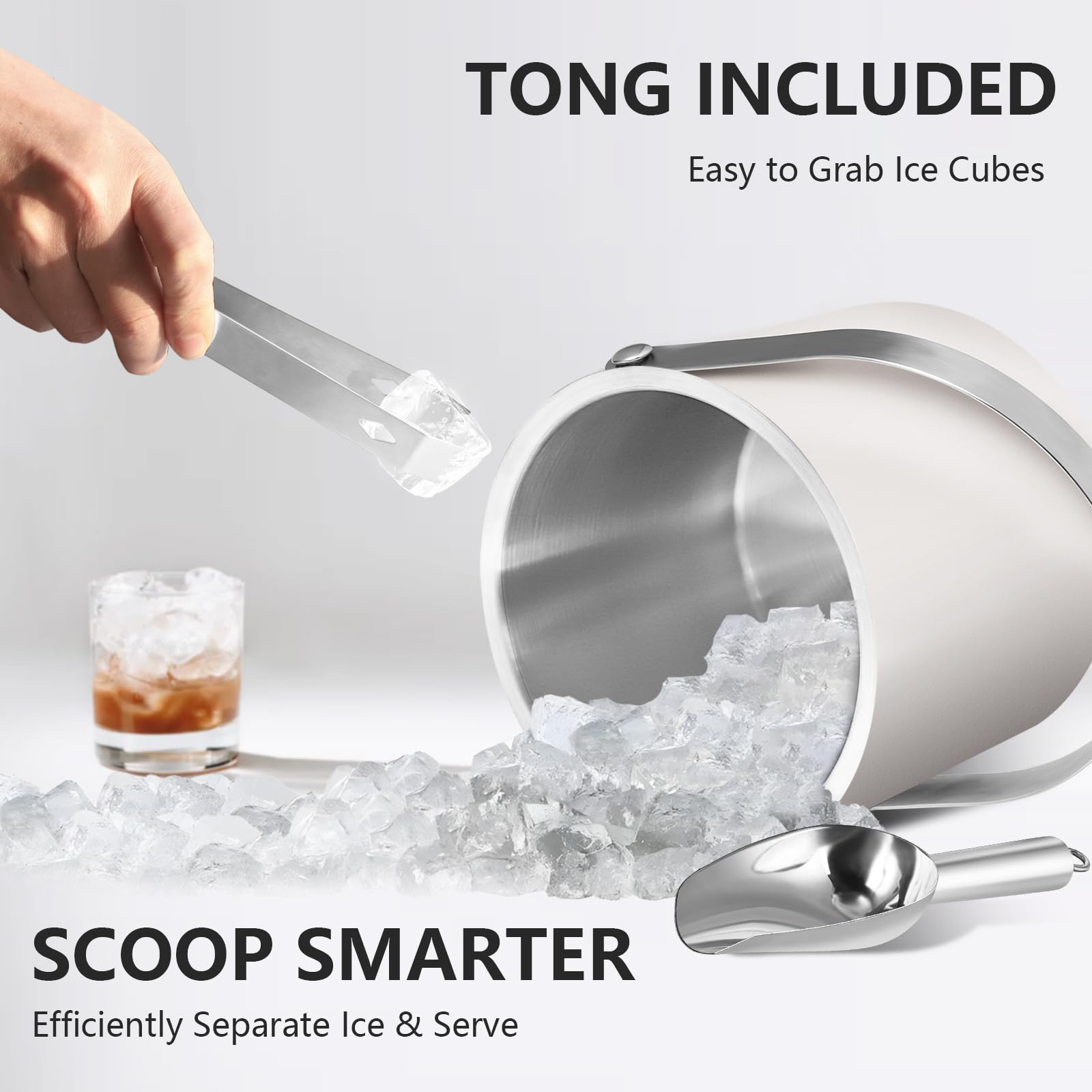 Bakpoco cubo de hielo en acero inoxidable marfil, diseño clásico.