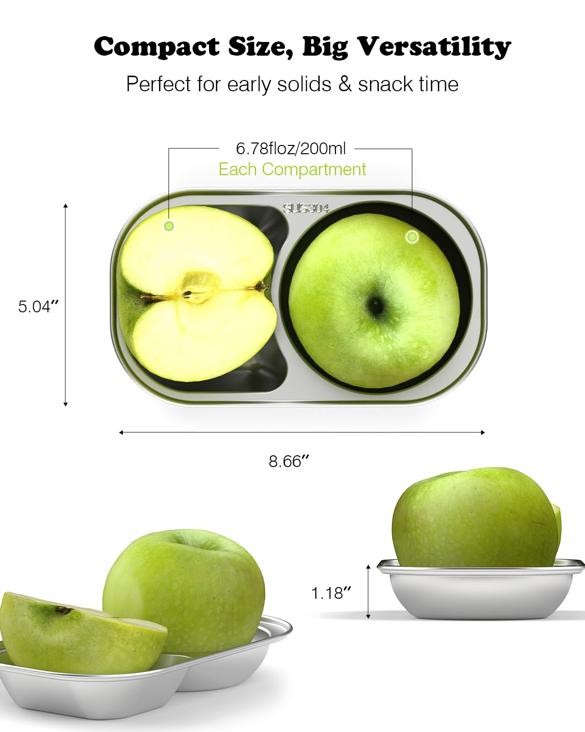 Bakpoco plato infantil compacto de 8.6x5 pulgadas para comidas rápidas