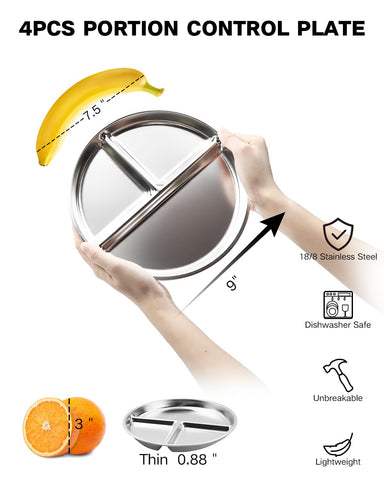 Bakpoco plato de porciones en acero inoxidable duradero apto para lavavajillas