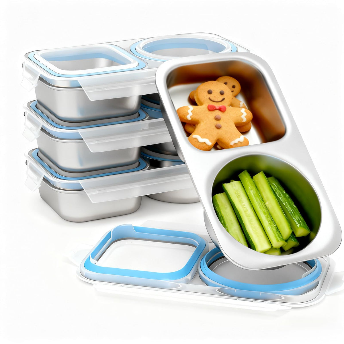 Bakpoco estuche snack acero inoxidable dos compartimentos, ideal para meriendas balanceadas.