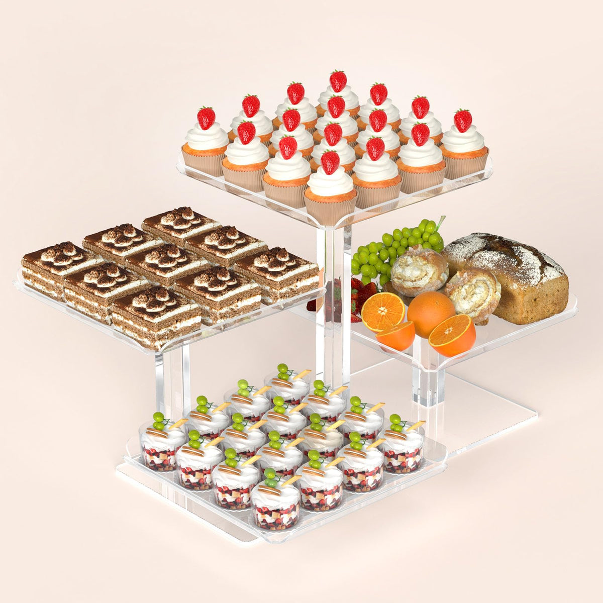 Bakzon torre magdalenas 4 niveles en acrilico, exhibición elegante para postres