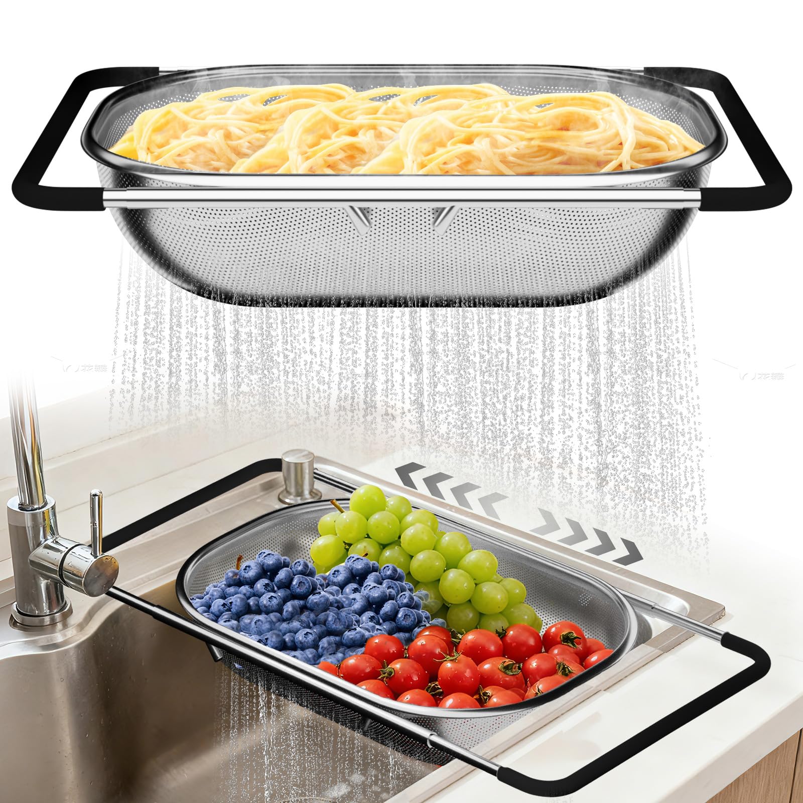 Balavina colador sobre fregadero extendible para drenaje rapido de verduras y pasta