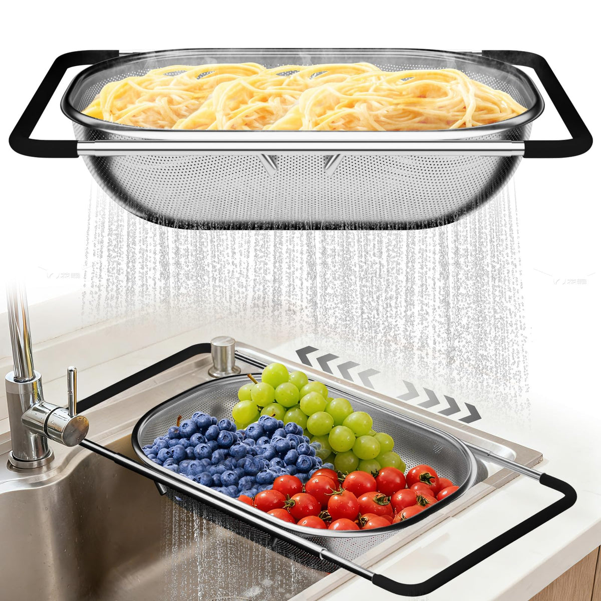 Balavina colador sobre fregadero extendible para drenaje rapido de verduras y pasta