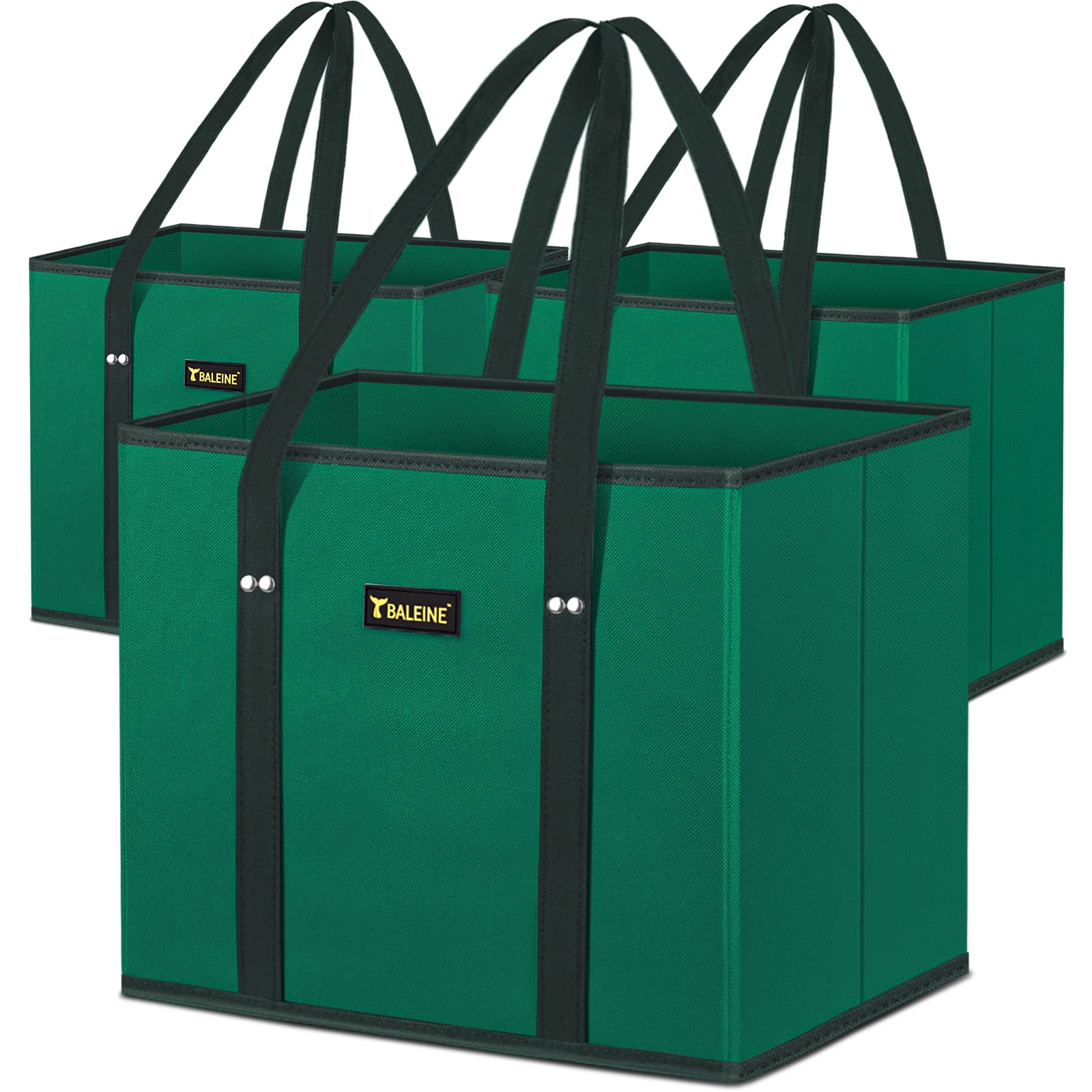 BALEINE 3Pk bolsas de compra verde con fondo reforzado para cargas pesadas.