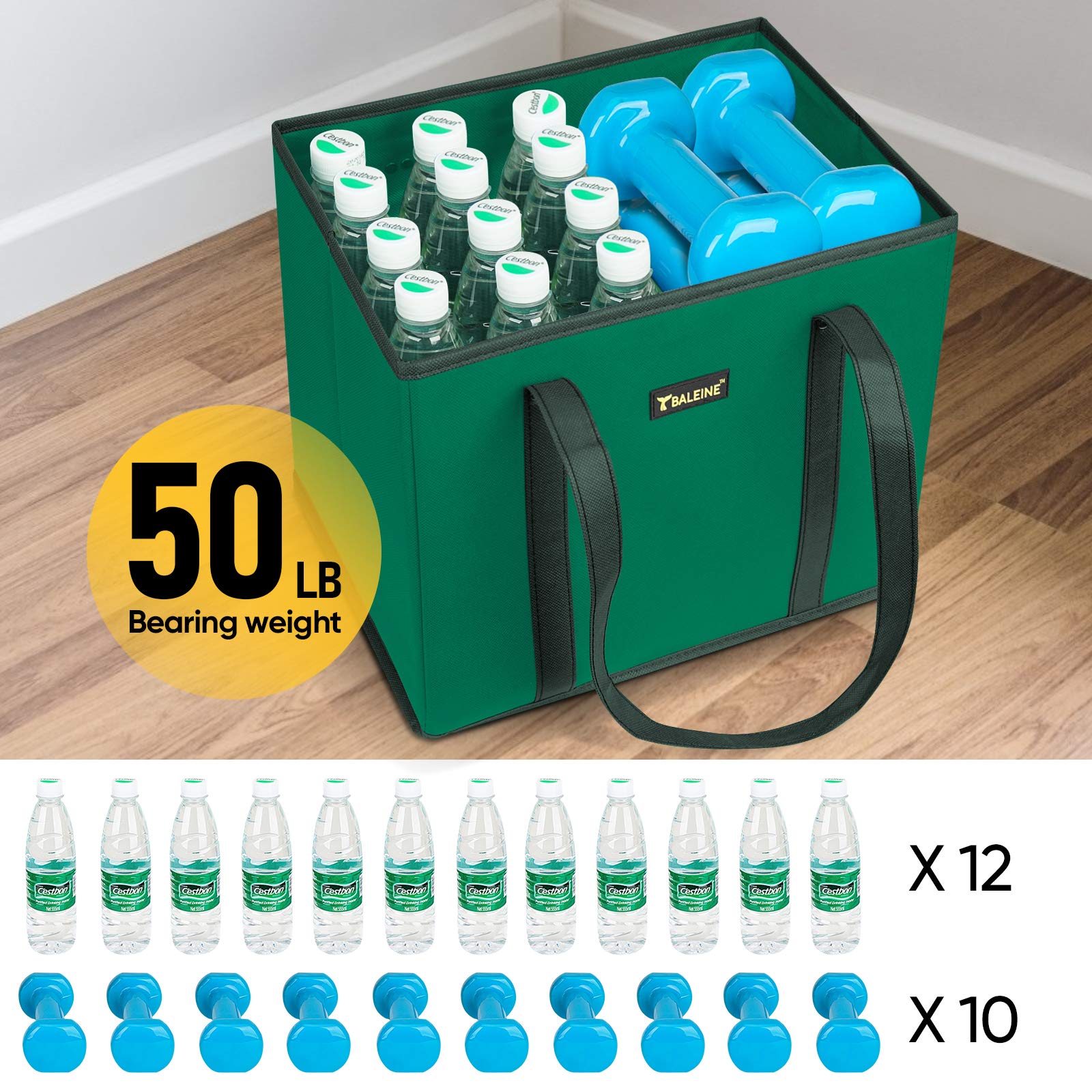 BALEINE bolsas de compra verde con diseño estable para cargas voluminosas.