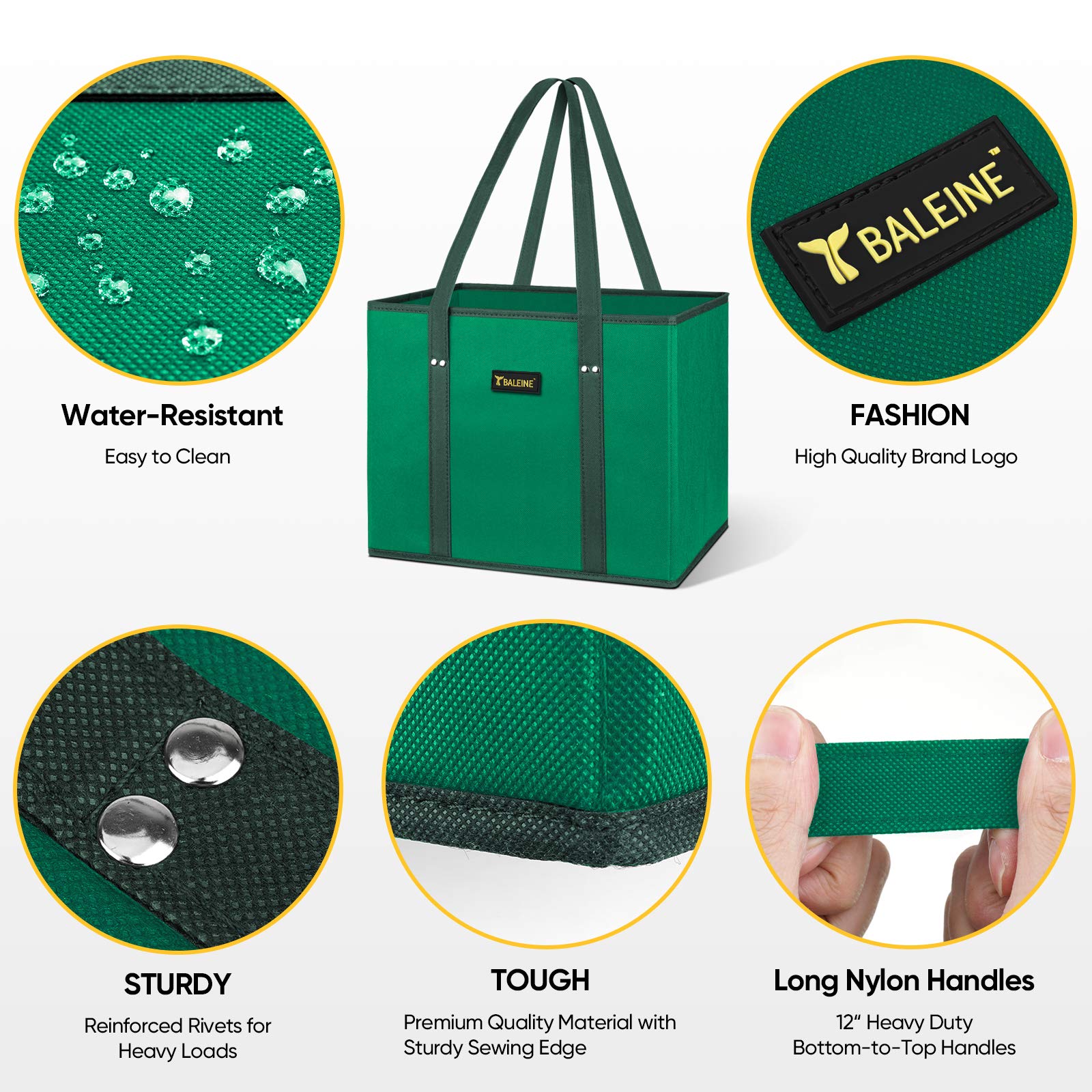 BALEINE bolsas de compra verde para almacenamiento compacto en casa.