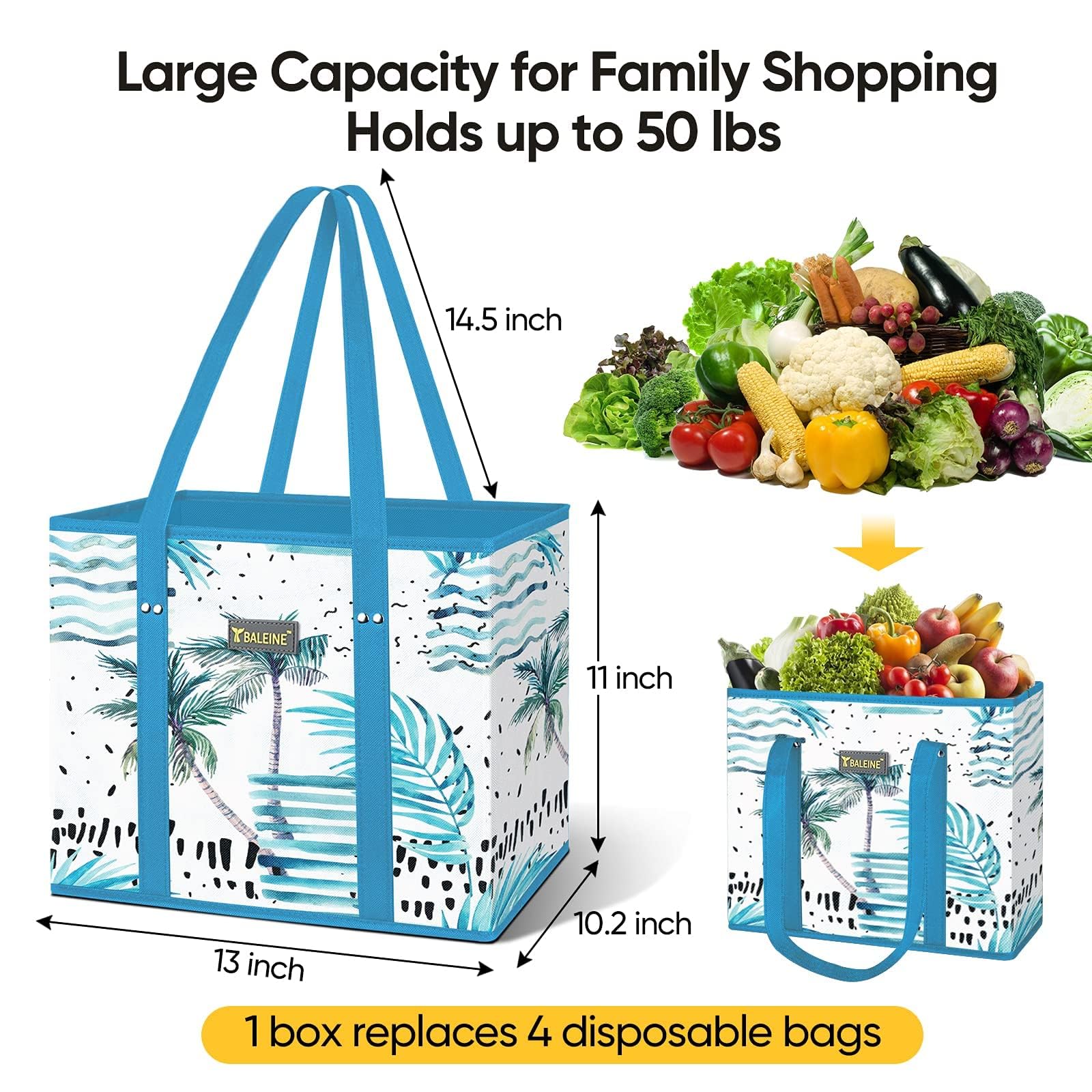 BALEINE 3Pk bolsas de compra con espacio amplio para una compra completa