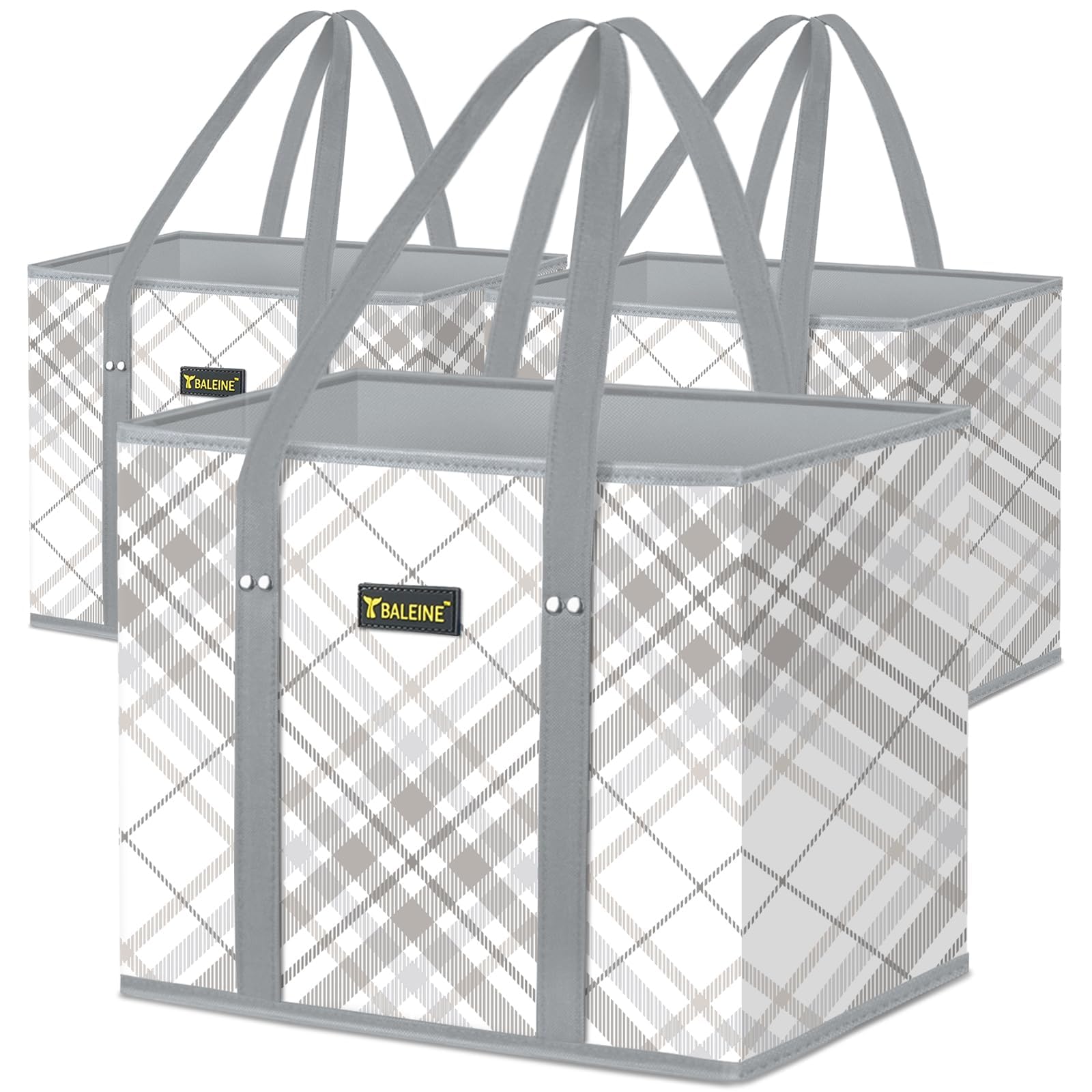 BALEINE 3Pk bolsas reutilizables con fondo reforzado para carga estable en la compra.