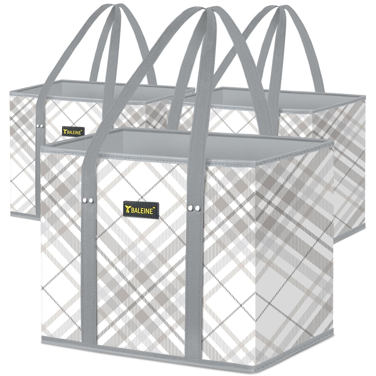 BALEINE 3Pk bolsas reutilizables con fondo reforzado para carga estable en la compra.
