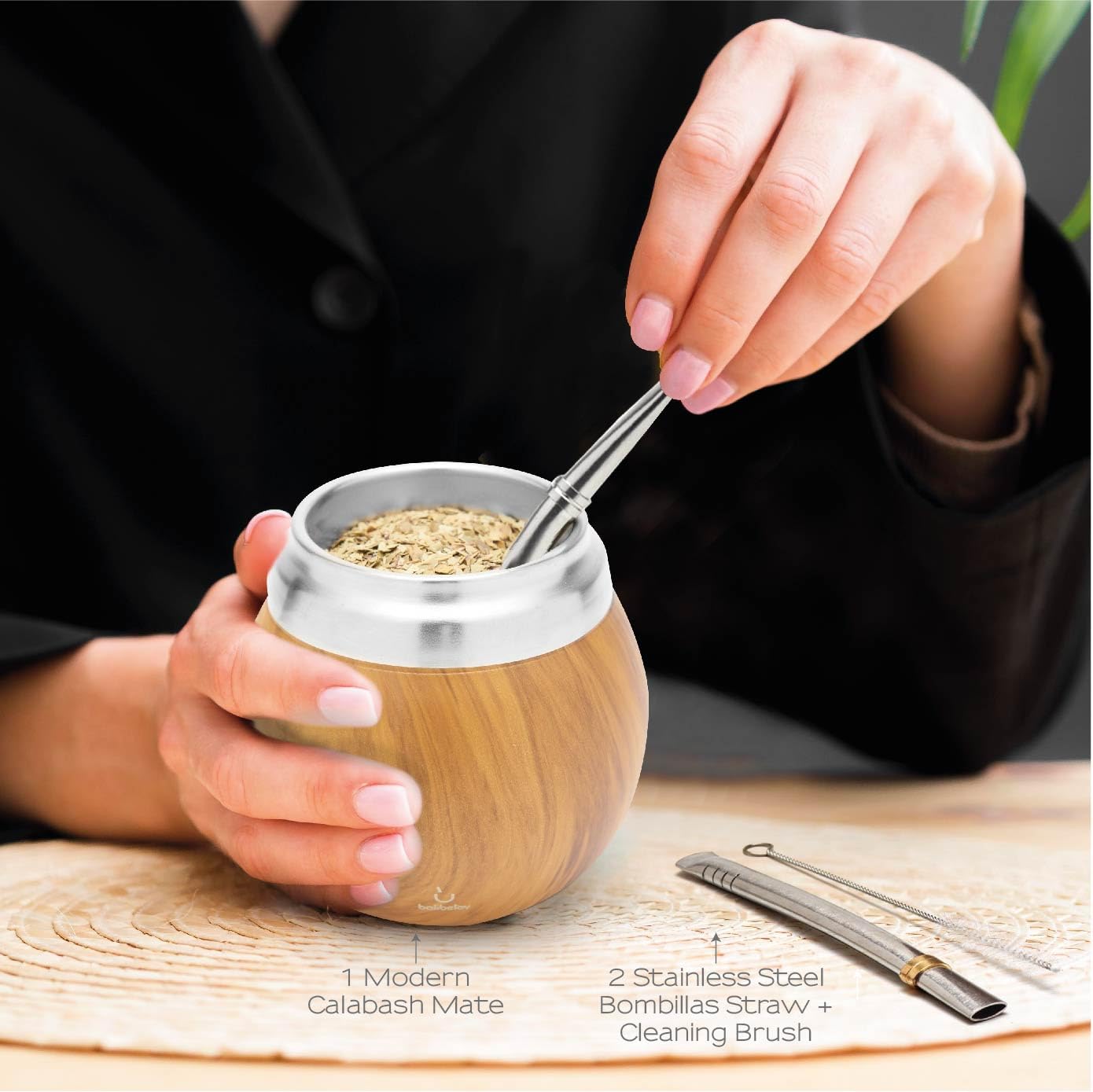 Balibetov bombilla inoxidable conjunto duradero para mate limpio