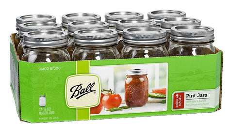 Tarro Ball frasco Mason boca regular 16 onzas con tapas y aros para conservación segura