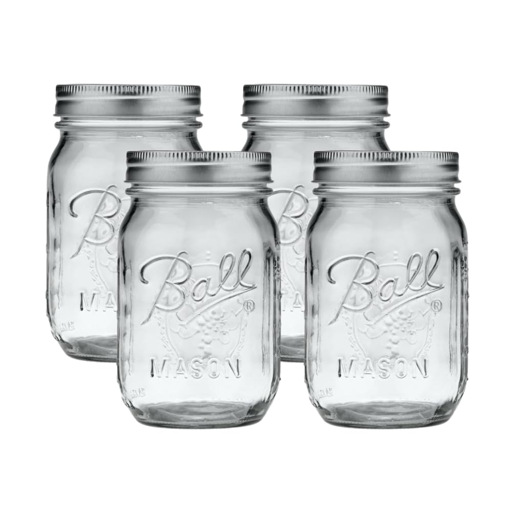 Jarras Ball boca regular 16 oz con tapas y bandas para conservar en casa