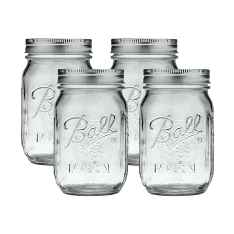 Jarras Ball boca regular 16 oz con tapas y bandas para conservar en casa