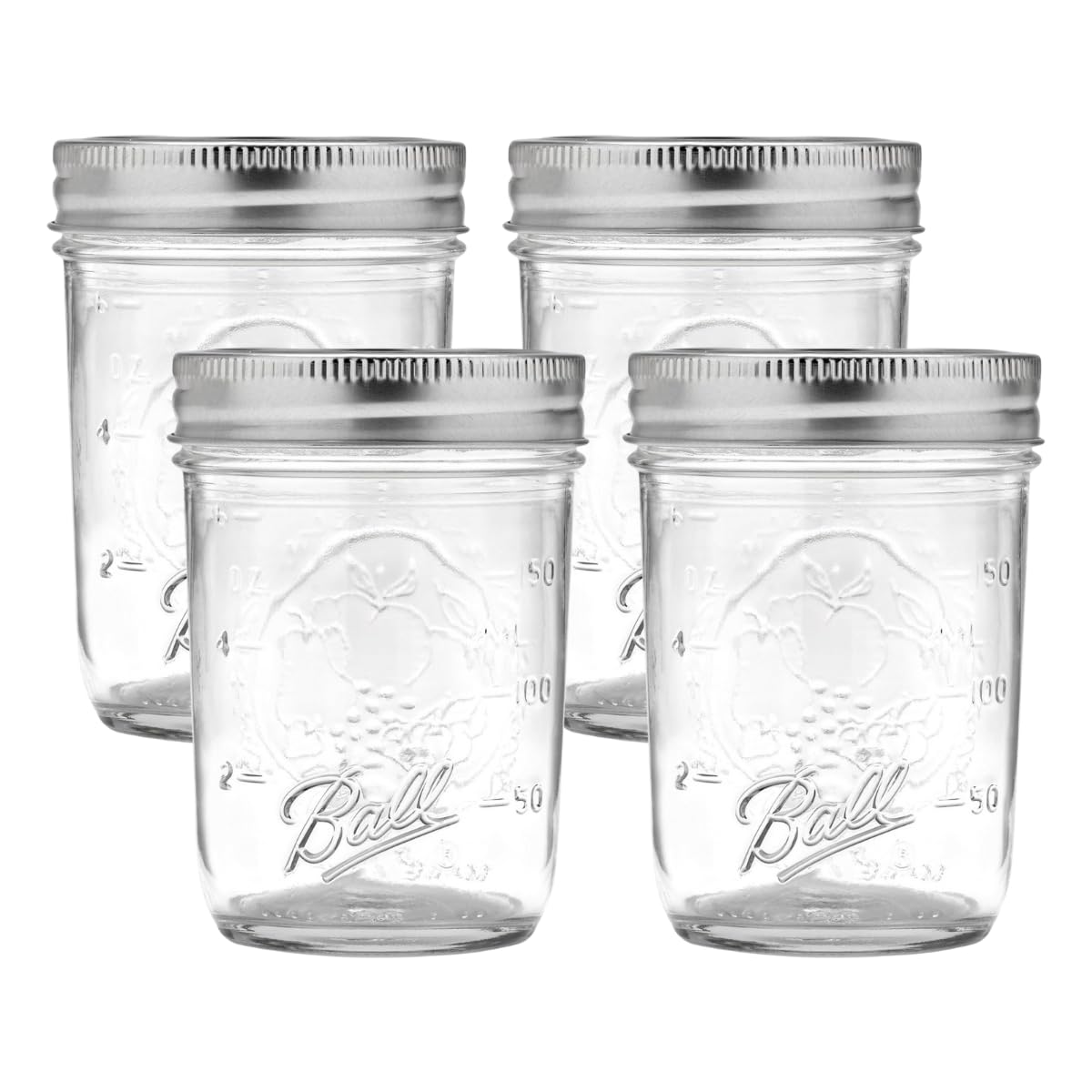 Frascos Ball de boca regular de 8 oz con tapas para conservar alimentos.
