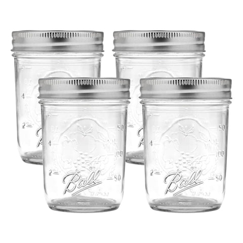 Frascos Ball de boca regular de 8 oz con tapas para conservar alimentos.