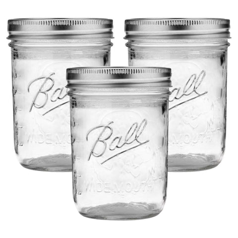 Jarra Ball Mason 16 oz con tapa y banda, ideal para conservas caseras.